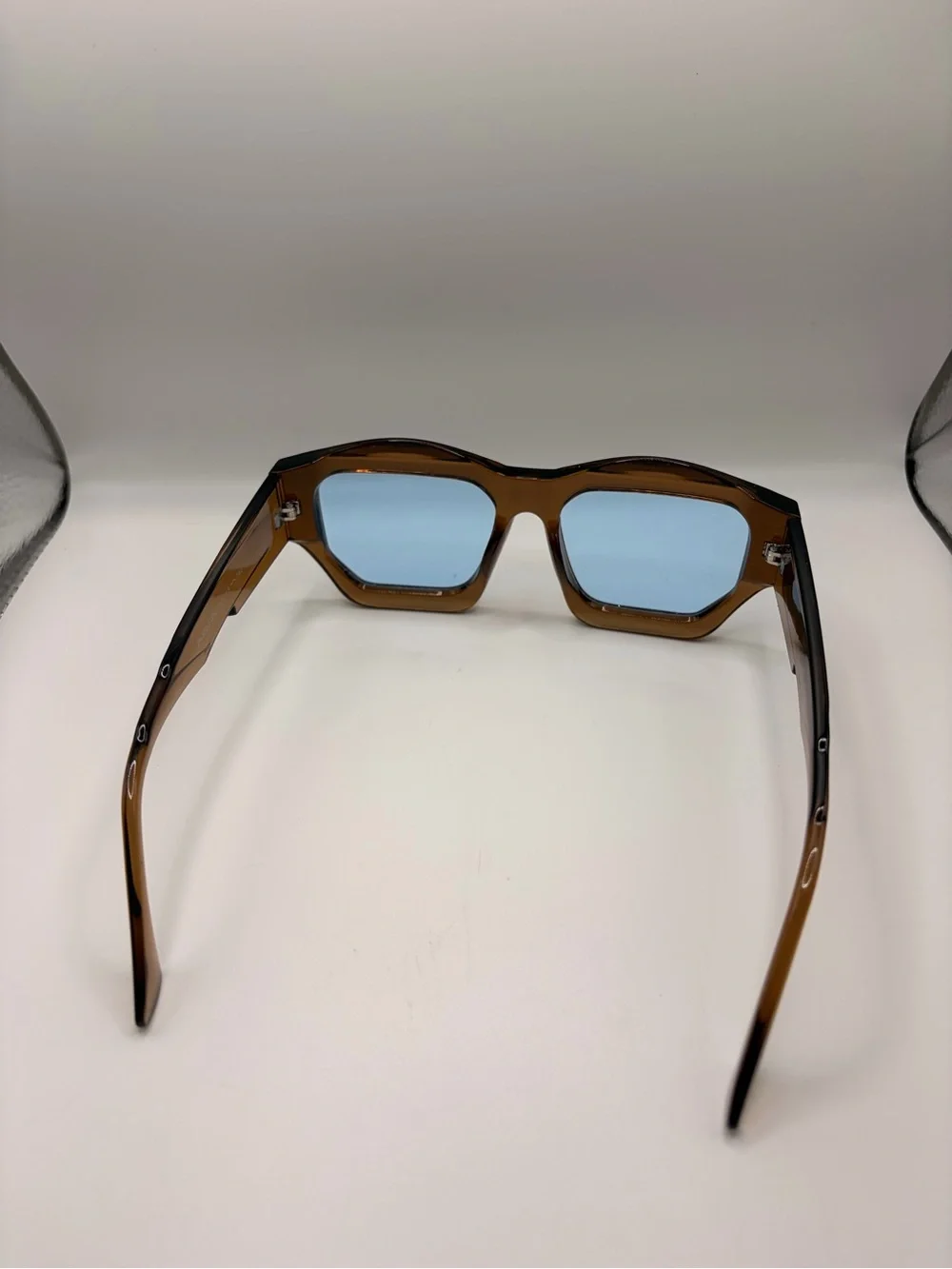 Brown Frame Blue Lens Women's Fashion Glasses